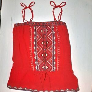 XXI Vibrant Red Tribal Stitched Design Blouse